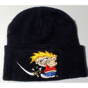 Calvin Middle Finger Peeing Beanie Hat Embroidered Patch Cuffed Cap F U Finger